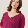 T-shirt manches coudes en lin flammé - Bonbon 7282 Rubis - 51 Bordeaux