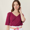 T-shirt manches coudes en lin flammé - Bonbon 7282 Rubis - 51 Bordeaux