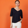 T-shirt manches coudes en lin flammé - Bonbon 7240 marine - 05 Bleu marine