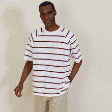 T-shirt en coton à rayures - Patrick 7360 blanc/rubis/sahara - 02 Blanc