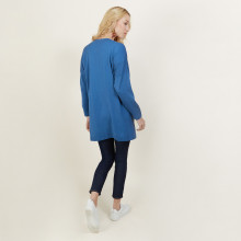Long gilet en laine avec poches - Anne-Sophie 6141 Indigo - 06 Bleu moyen