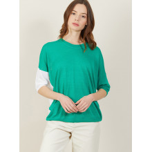 T-shirt ample col rond en lin flammé bicolore - Mairena bis 7336 veronese/blanc - 22 Vert moyen