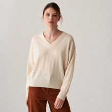 Cashmere V-neck knitted sweater - Canelle