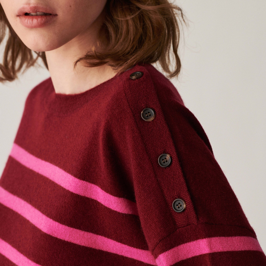 Two-tone round-neck button-down sweater in cashmere - Dalton