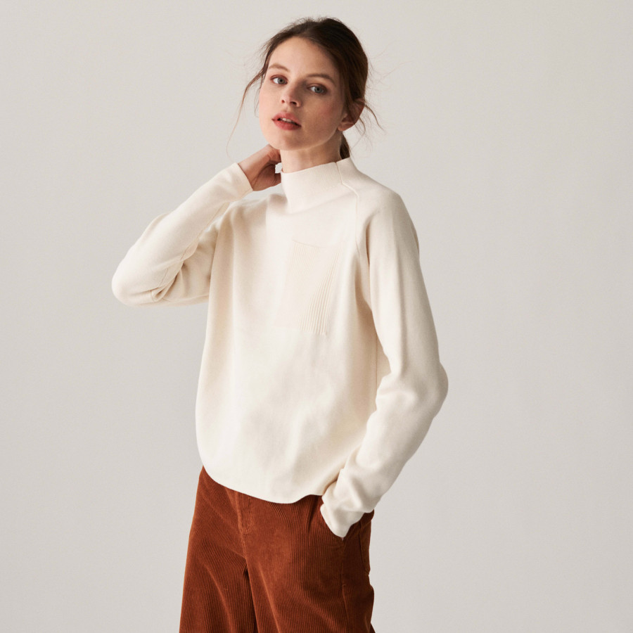 Raglan sleeve sweater with ribbed edges - Calisse