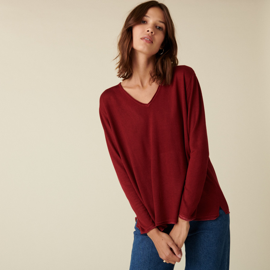 Long-sleeved bamboo cashmere t-shirt with slits - Aelys