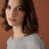 T-shirt boutonné en bambou cachemire col rond en maille fine - Aelia 7411 volute - 09 Gris moyen