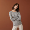 T-shirt boutonné en bambou cachemire col rond en maille fine - Aelia 7411 volute - 09 Gris moyen