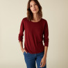 T-shirt boutonné en bambou cachemire col rond en maille fine - Aelia 7481 cerise - 51 Bordeaux