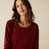 T-shirt boutonné en bambou cachemire col rond en maille fine - Aelia 7481 cerise - 51 Bordeaux