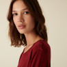 T-shirt boutonné en bambou cachemire col rond en maille fine - Aelia 7481 cerise - 51 Bordeaux