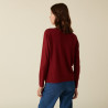 T-shirt boutonné en bambou cachemire col rond en maille fine - Aelia 7481 cerise - 51 Bordeaux