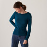 T-shirt boutonné en bambou cachemire col rond en maille fine - Aelia 7441 fougère - 84 Bleu pétrole