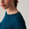 T-shirt boutonné en bambou cachemire col rond en maille fine - Aelia 7441 fougère - 84 Bleu pétrole