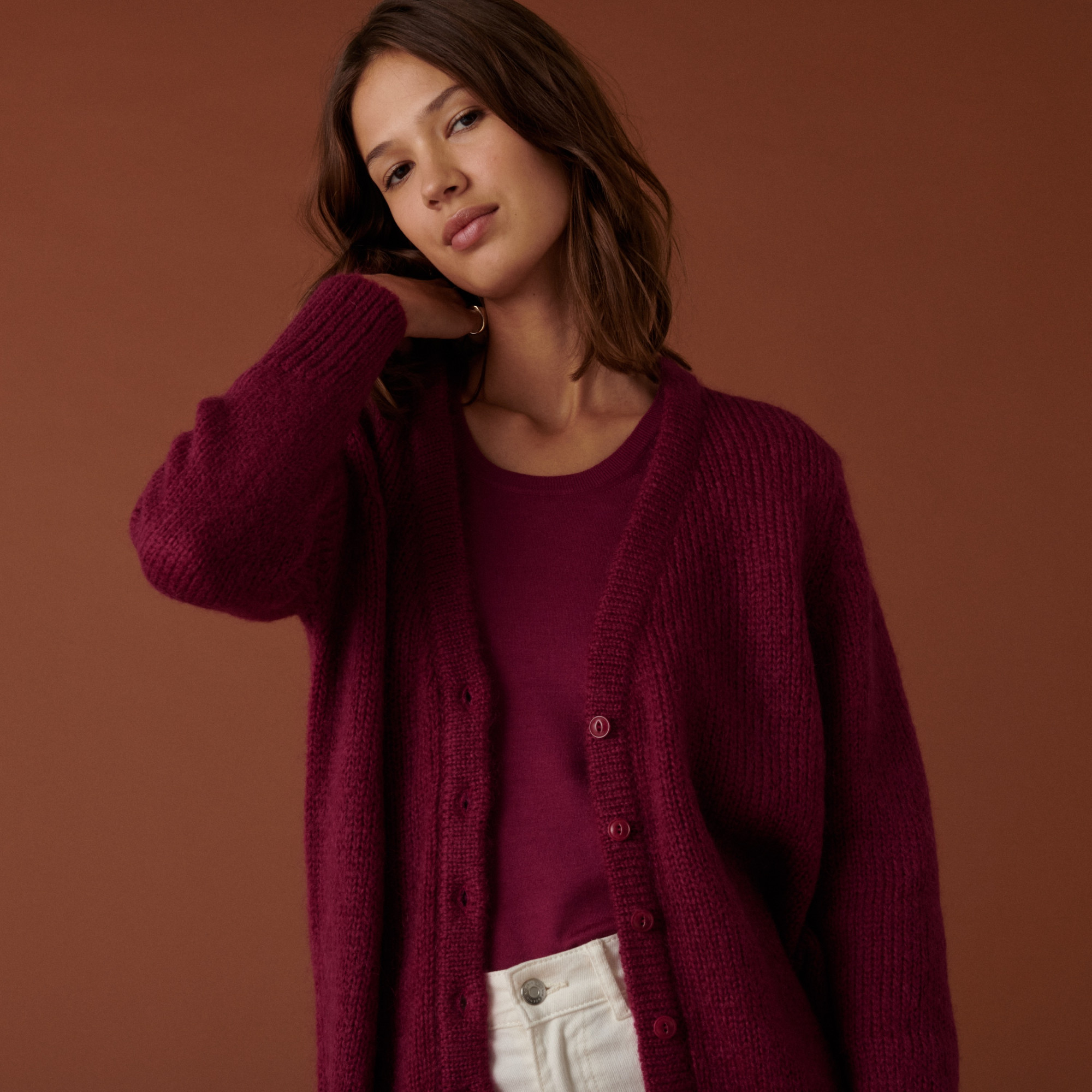 V neck buttoned cardigan in mohair Anais