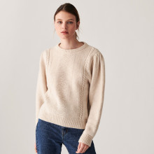 Raglan sleeve sweater in cocoon wool and cable knit - Carlotta