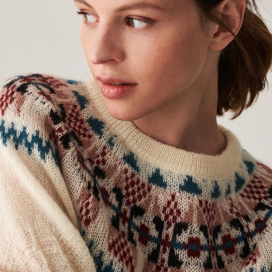 Raglan-sleeved mohair sweater with jacquard pattern - Celine