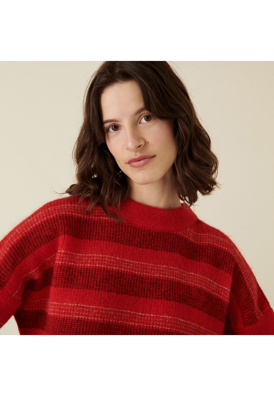 Pull col rond à rayures en mohair - Charly