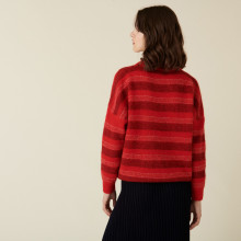 Pull col rond à rayures en mohair - Charlie 7502 rubis - 52 Rouge