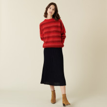 Pull col rond à rayures en mohair - Charlie 7502 rubis - 52 Rouge
