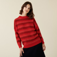 Pull col rond à rayures en mohair - Charlie 7502 rubis - 52 Rouge