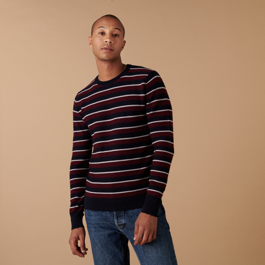 Round-neck striped merino wool sweater - Arno