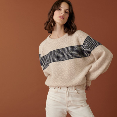 Two-tone raglan sleeve sweater in cocoon wool - Dilia