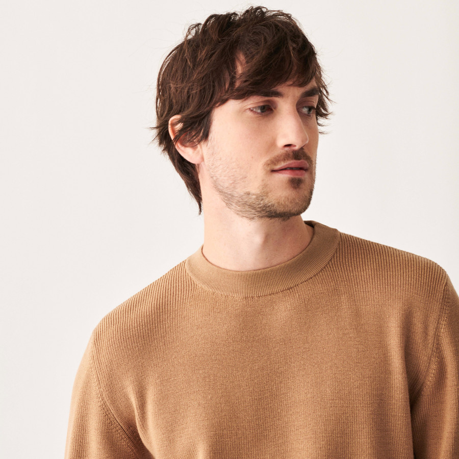 Two-tone round-neck merino wool sweater - Adrien