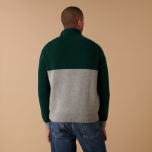 Tricolor alpaca wool sweater with trucker collar - Augustin