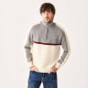 Pull tricolore col camionneur en laine alpaga - Augustin 7551 ecru/cerise/volute - 82 Ecru