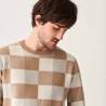 Pull motif damier en cachemire - Amadeo 7542 sable/ecru/volute - 13 Beige moyen