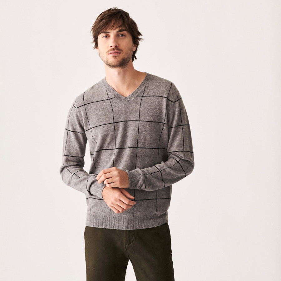 Checkered cashmere V-neck sweater - Arturo
