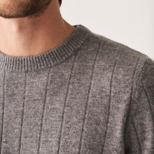 Pull en cachemire col rond en jeu de maille quadrillé - Alexis 7587 Volute - Gris moyen