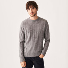 Pull en cachemire col rond en jeu de maille quadrillé - Alexis 7587 Volute - Gris moyen