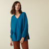 Pull col V en cachemire à fentes côtés - Accacia 7443 paon - 06 Bleu moyen