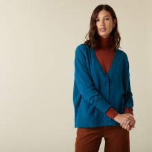 Cardigan col V boutonné à poches en cachemire - Achille 7443 paon - 06 Bleu moyen