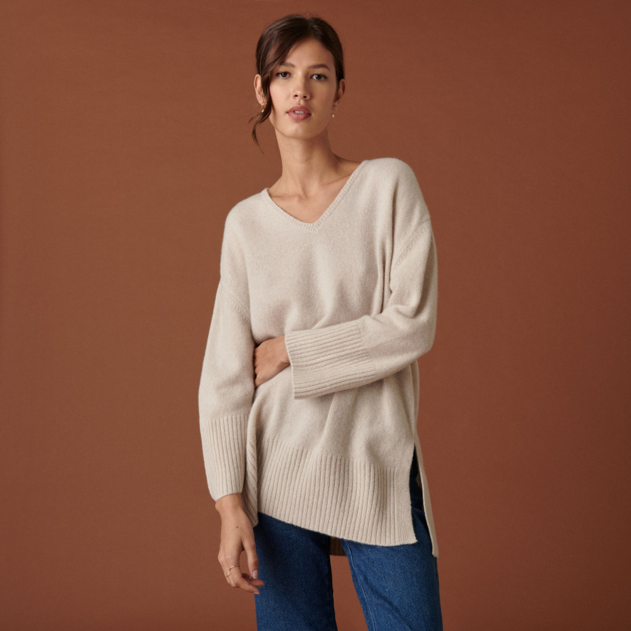 Oversized slit sweater in cashmere and recycled wool - Darius