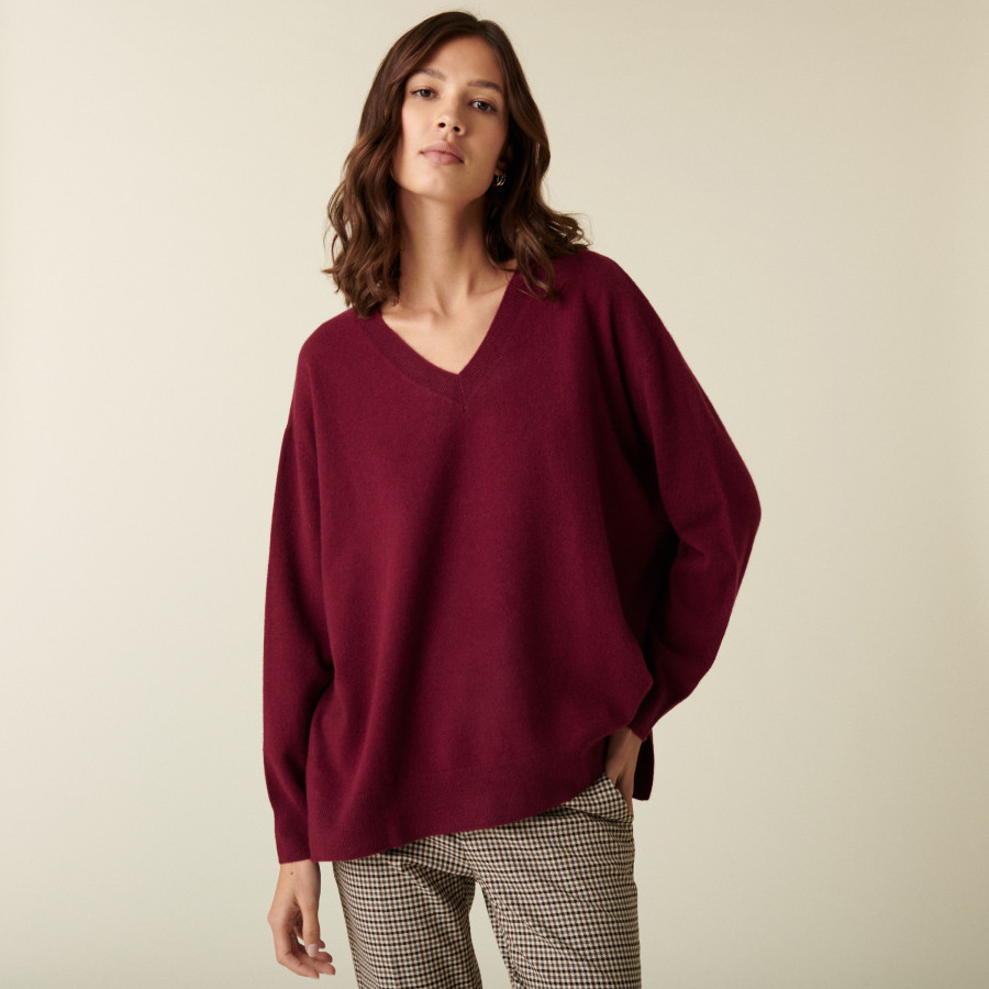 V-neck cashmere sweater with slits and ribbing - Alienor