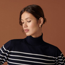 Pull col roulé en laine mérinos finitions bord côtes - Colette 7526 marine/ecru - 05 Bleu marine