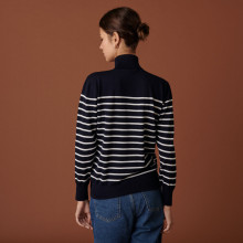 Pull col roulé en laine mérinos finitions bord côtes - Colette 7526 marine/ecru - 05 Bleu marine