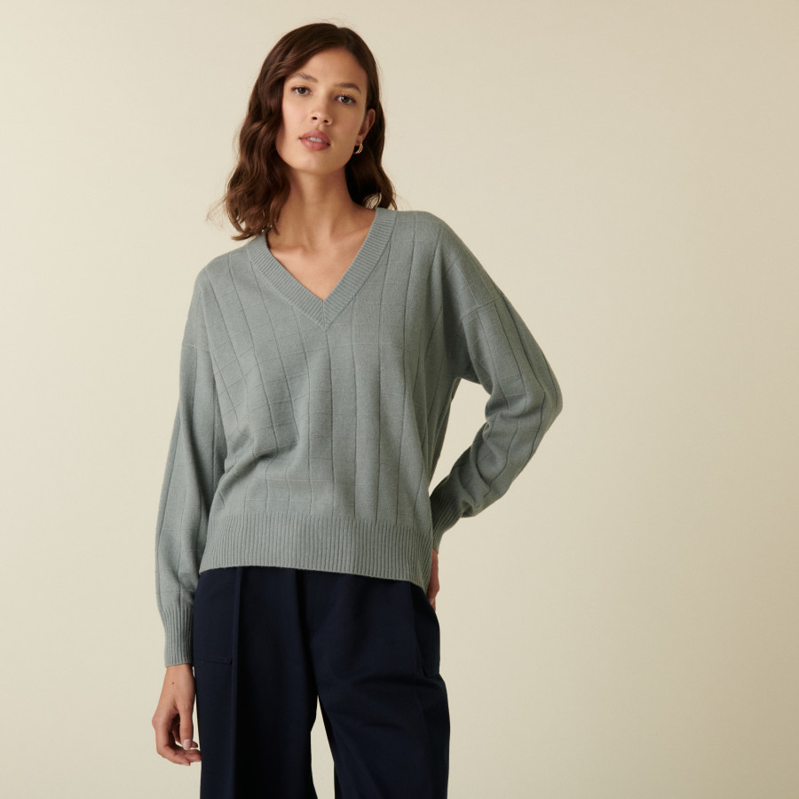 Cashmere V-neck knitted sweater - Canelle