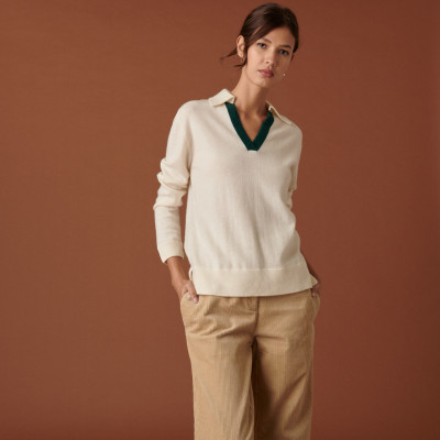 Cashmere sweater with two-tone polo neck - Celenie