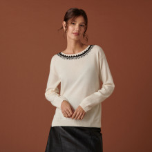 Round-neck embroidered cashmere sweater - Cetanne