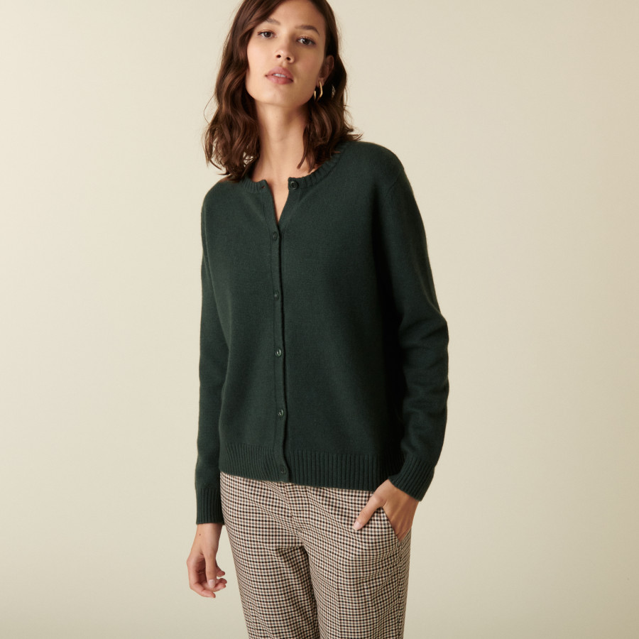 Cardigan en cachemire col rond boutonné - Adelys 7451 bronze - 83 Kaki