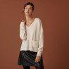 Pull court col V en cachemire avec poches - Balba 7403 ecru - 82 Ecru