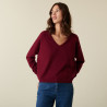Pull court col V en cachemire avec poches - Balba 7482 griotte - 51 Bordeaux