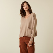 Short cashmere V-neck sweater with pockets - Balba