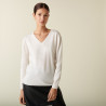 Pull col V en laine mérinos finitions bord côtes - Arya  7403 ecru - 82 Ecru