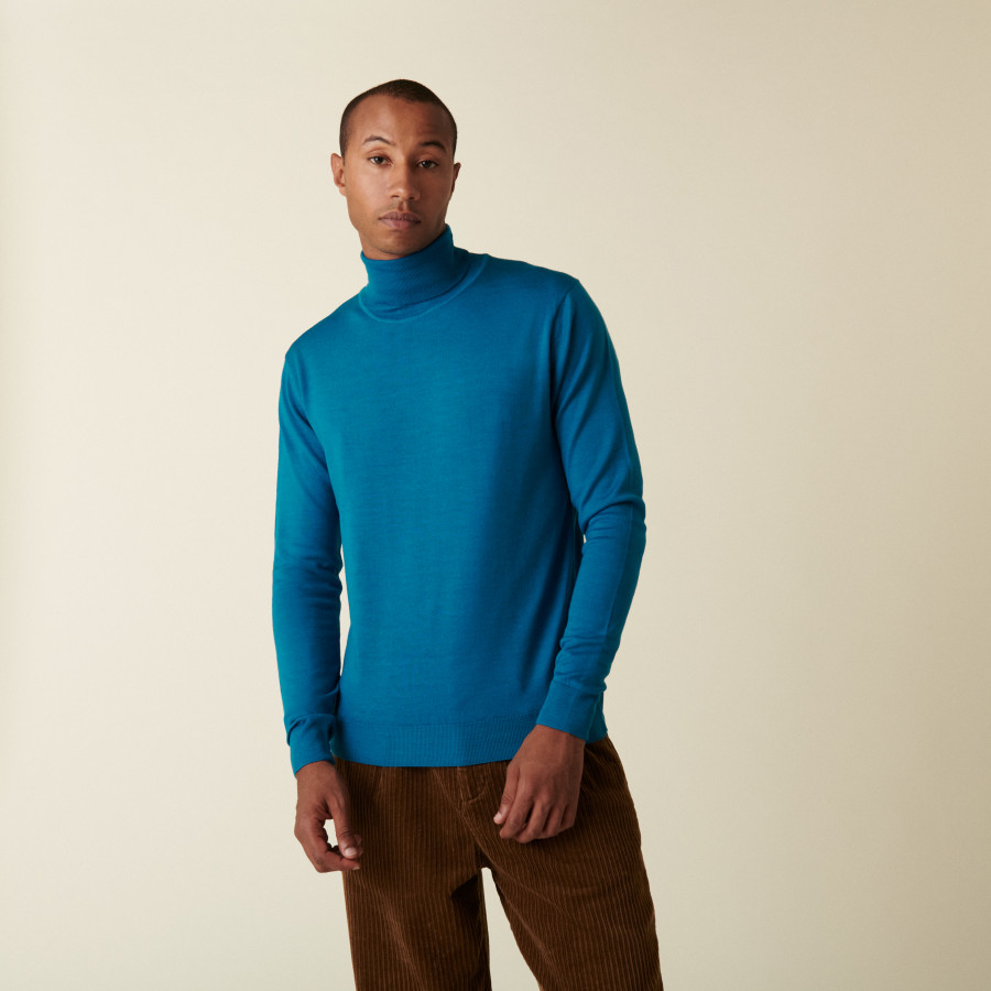 Merino Wool Knitted Polo Neck Sweater Turtleneck