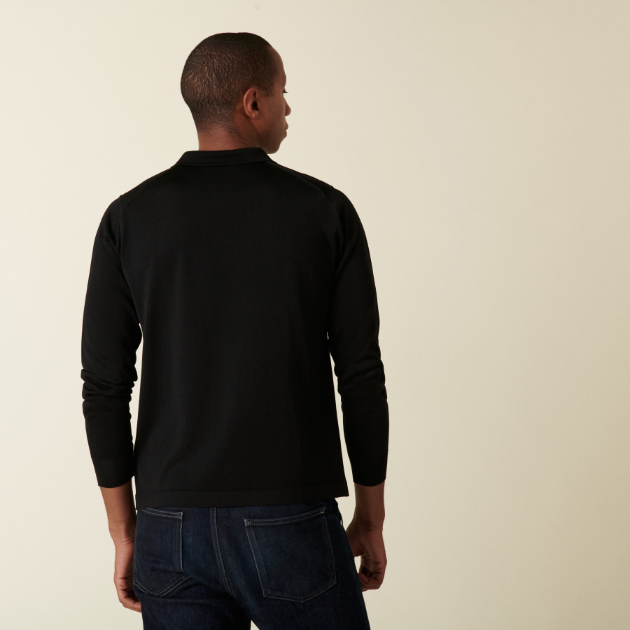 Long-sleeved polo shirt in Fil Lumière with triangular patterns - Danish
